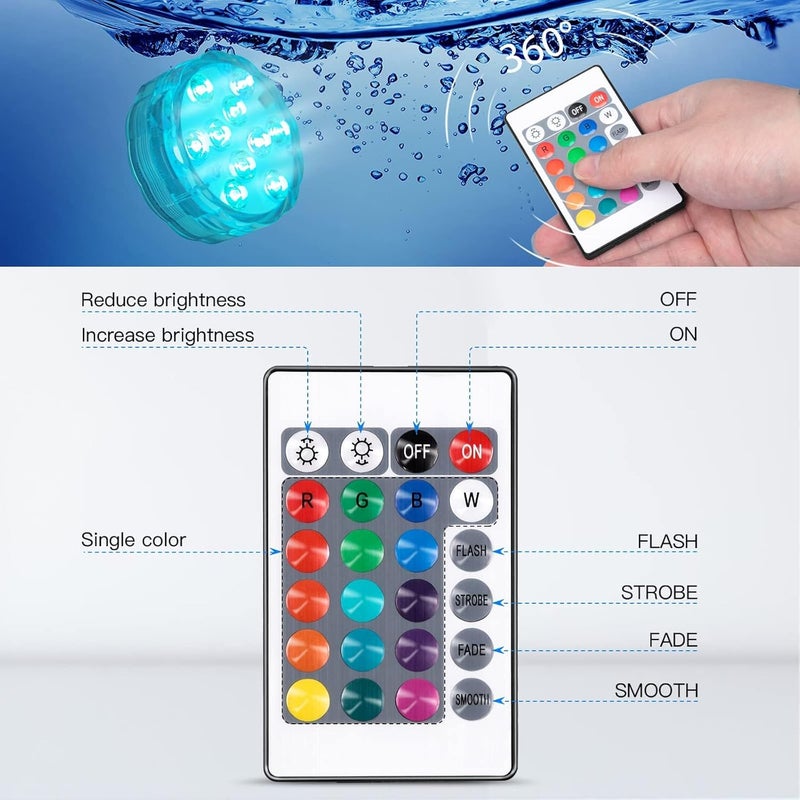 YiaMia Hot Tub Lights - 2-Pack RGB Color Battery-Powered LED Pool Lights with Remote Control and Suction Cup for Ponds, Decoration, Parties, Spas, Aquariums - Image 5